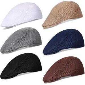 6 Pieces Men's Mesh Flat Cap Breathable Summer Newsboy Hat Cabbie Flat Cap